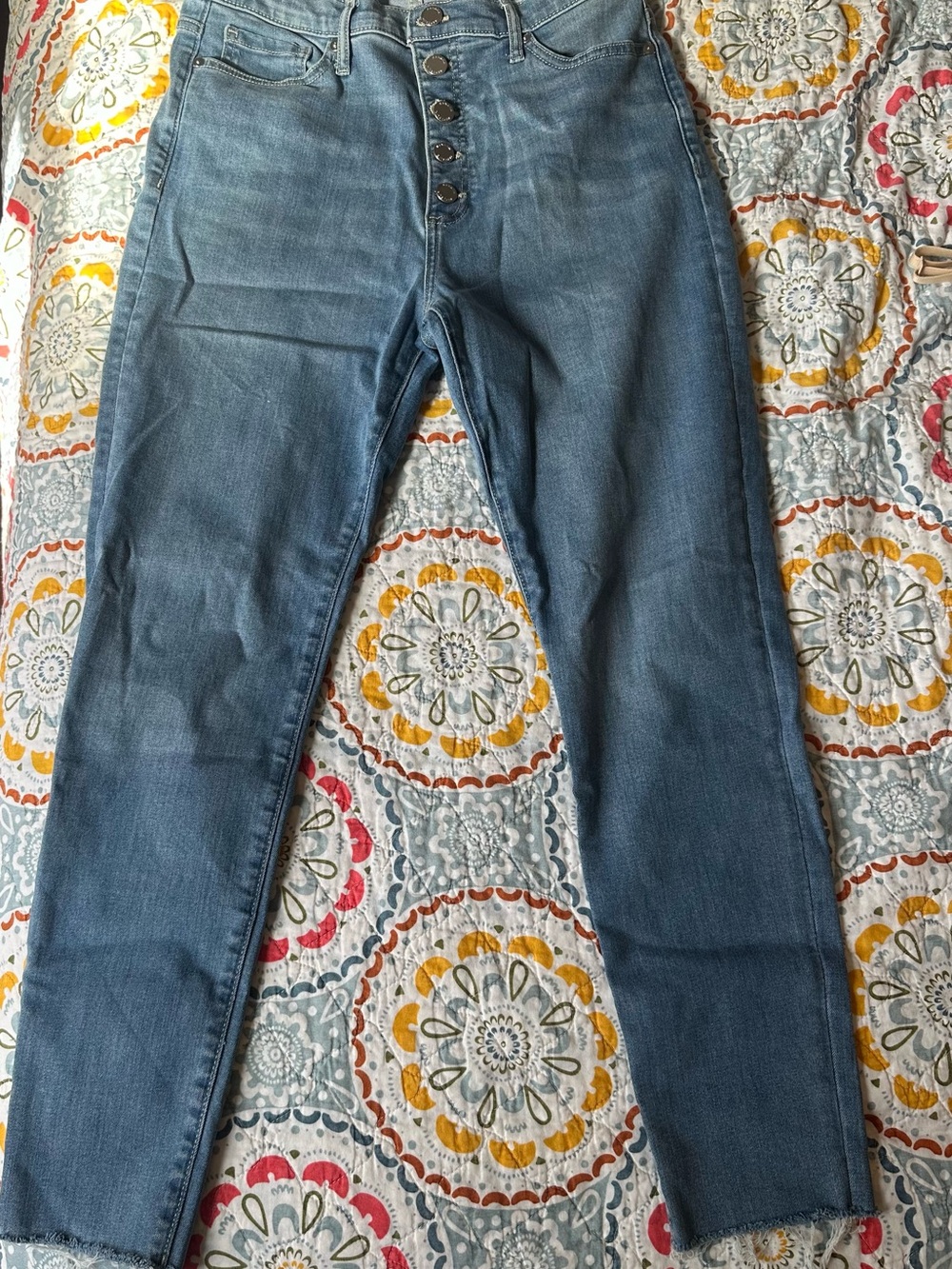 Banana Republic Premium Denim High Rise Skinny Button Fly Raw Hem Jeans
